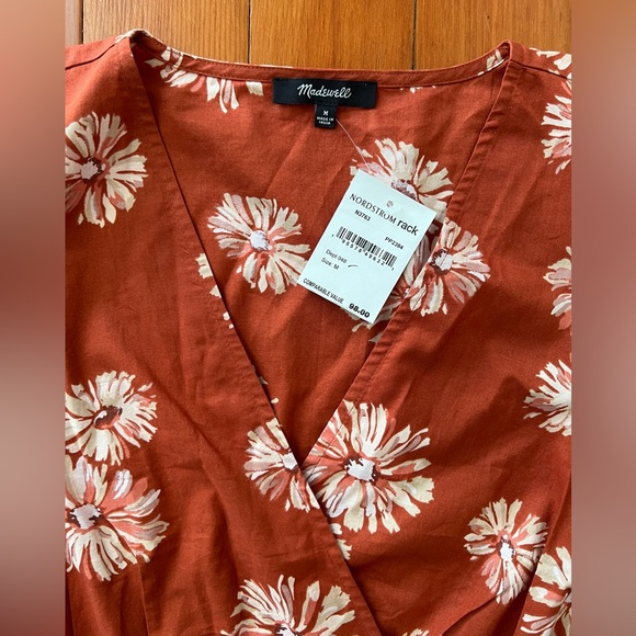 NWT Madewell Floral Print Wrap Minidress Medium Orange - Picture 5 of 8